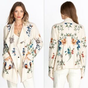 biya johnny was leandria embroidered draped cardigan sweater